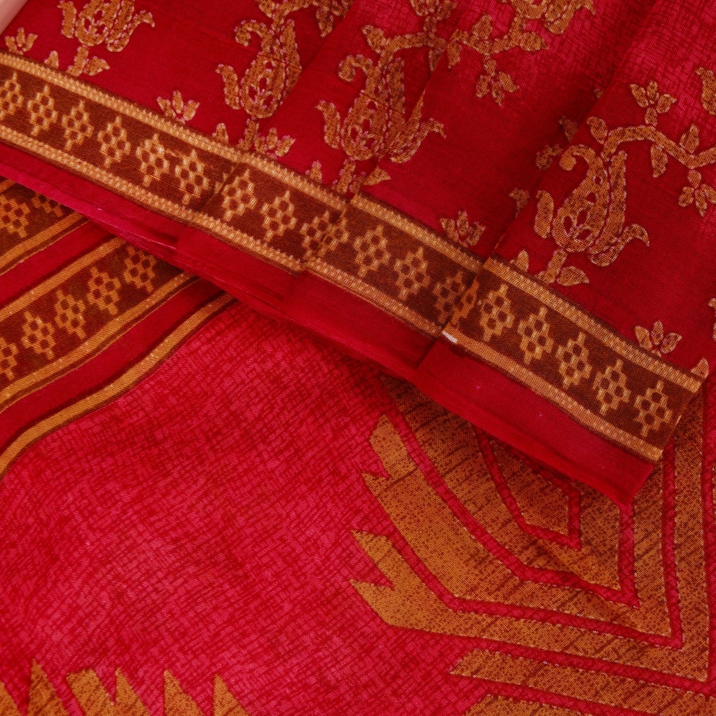 Sanskriti Vintage Pink Pure Cotton Saree Kantha Paisley GeometricPrint Sari 5+YD