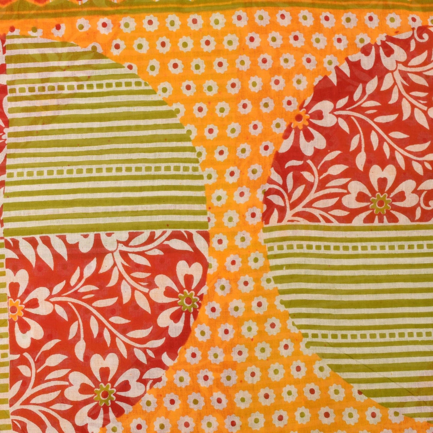 Sanskriti Vintage Yellow Pure Cotton Saree Floral Print Sari 5.5YD Craft Fabric