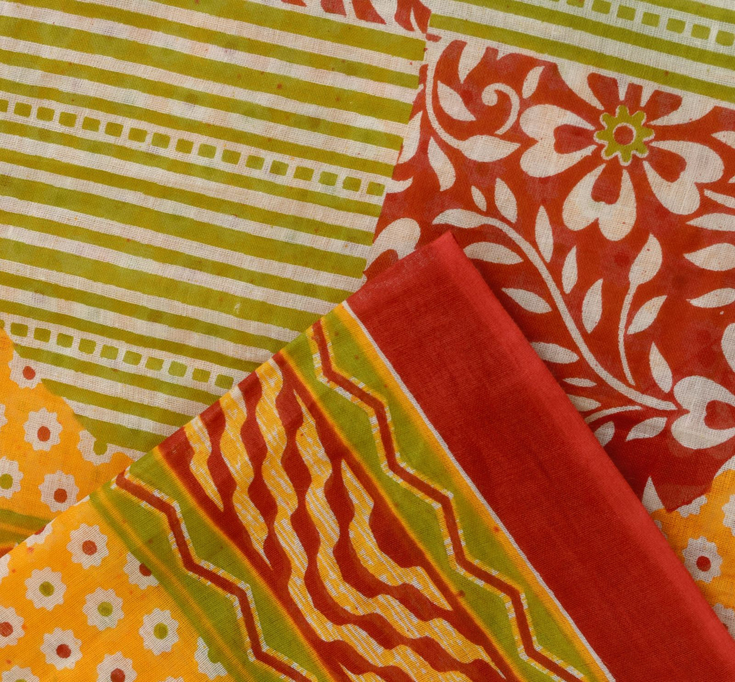 Sanskriti Vintage Yellow Pure Cotton Saree Floral Print Sari 5.5YD Craft Fabric