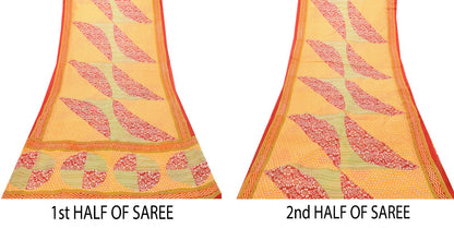 Sanskriti Vintage Yellow Pure Cotton Saree Floral Print Sari 5.5YD Craft Fabric