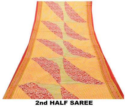 Sanskriti Vintage Yellow Pure Cotton Saree Floral Print Sari 5.5YD Craft Fabric