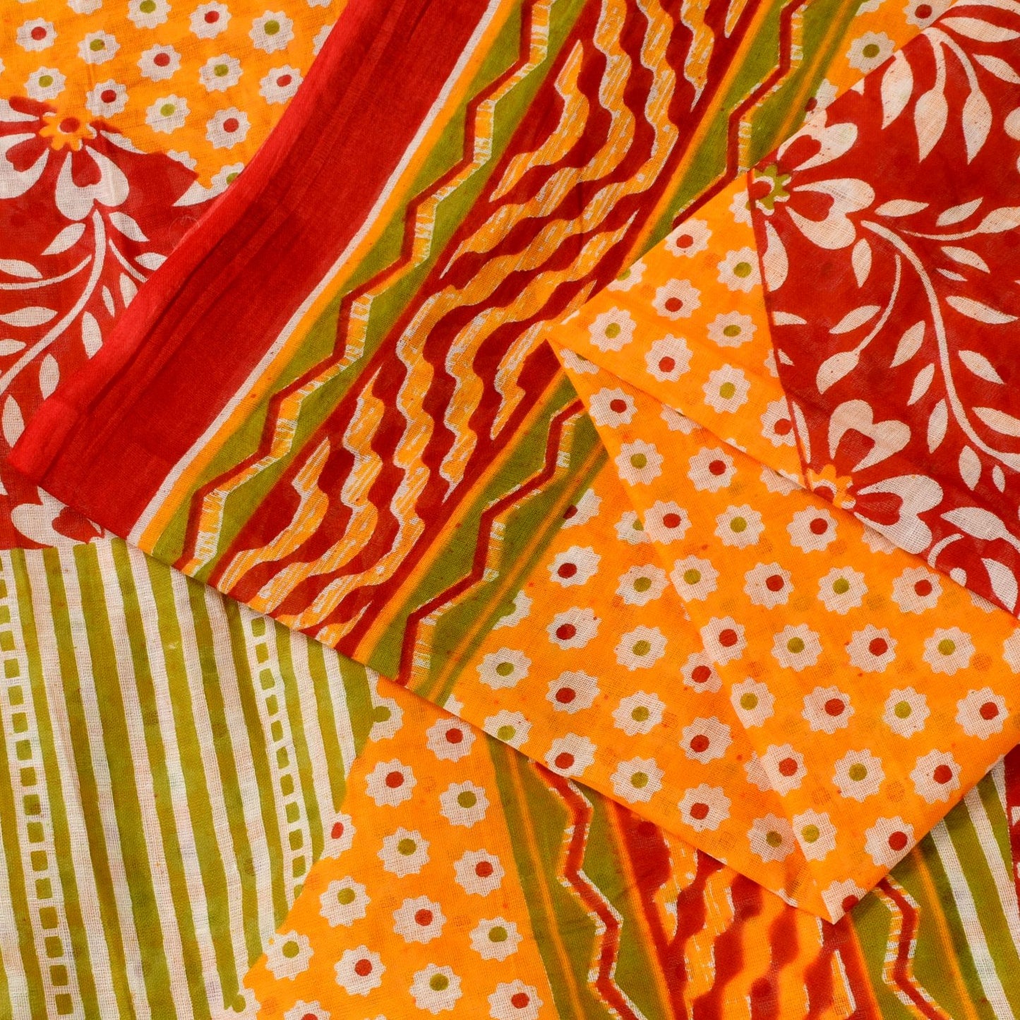 Sanskriti Vintage Yellow Pure Cotton Saree Floral Print Sari 5.5YD Craft Fabric