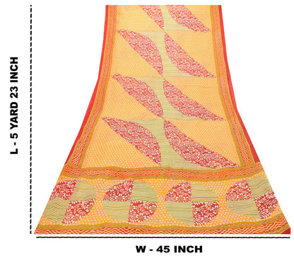 Sanskriti Vintage Yellow Pure Cotton Saree Floral Print Sari 5.5YD Craft Fabric