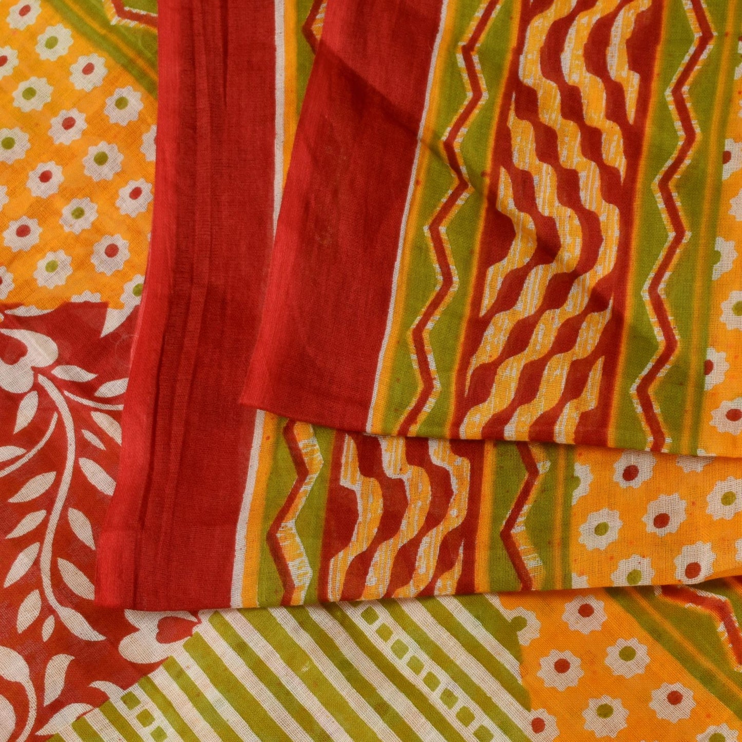 Sanskriti Vintage Yellow Pure Cotton Saree Floral Print Sari 5.5YD Craft Fabric