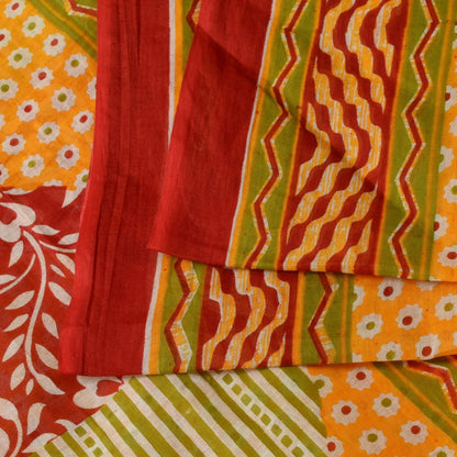 Sanskriti Vintage Yellow Pure Cotton Saree Floral Print Sari 5.5YD Craft Fabric