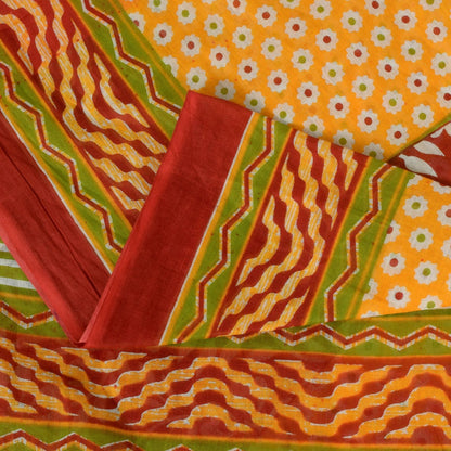 Sanskriti Vintage Yellow Pure Cotton Saree Floral Print Sari 5.5YD Craft Fabric
