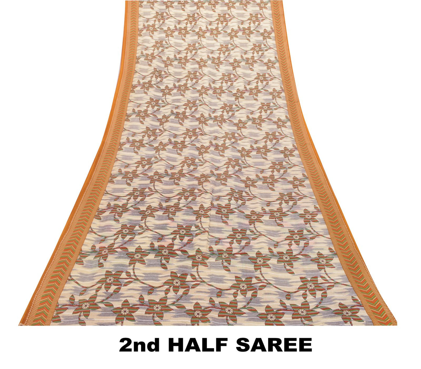 Sanskriti Vintage White 100% Pure Cotton Saree Floral Printed Sari 5+YD Craft