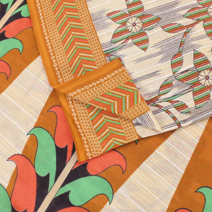 Sanskriti Vintage White 100% Pure Cotton Saree Floral Printed Sari 5+YD Craft