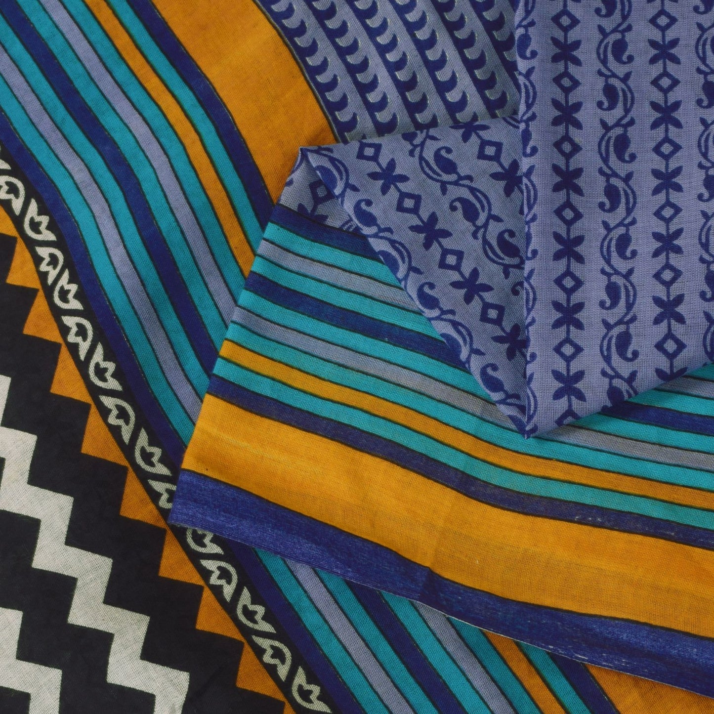 Sanskriti Vintage Purple Pure Cotton Saree Geometric Paisley Print Sari 5+Yard