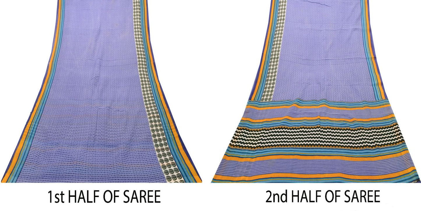 Sanskriti Vintage Purple Pure Cotton Saree Geometric Paisley Print Sari 5+Yard