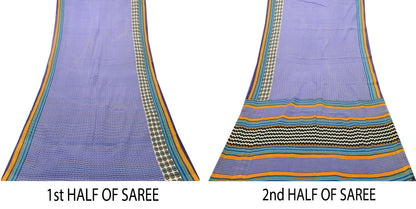 Sanskriti Vintage Purple Pure Cotton Saree Geometric Paisley Print Sari 5+Yard