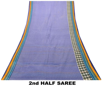 Sanskriti Vintage Purple Pure Cotton Saree Geometric Paisley Print Sari 5+Yard