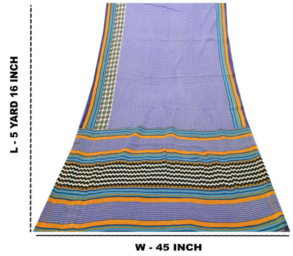 Sanskriti Vintage Purple Pure Cotton Saree Geometric Paisley Print Sari 5+Yard