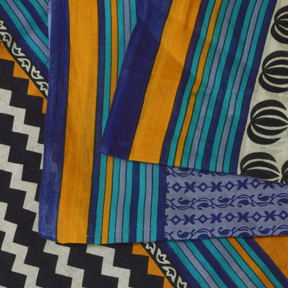 Sanskriti Vintage Purple Pure Cotton Saree Geometric Paisley Print Sari 5+Yard
