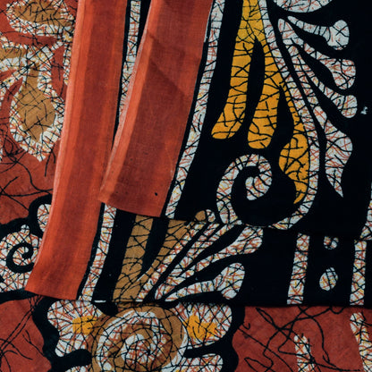 Sanskriti Vintage Brown Pure Cotton Saree Floral Batik Printed Sari 5+YD Craft