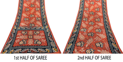 Sanskriti Vintage Brown Pure Cotton Saree Floral Batik Printed Sari 5+YD Craft