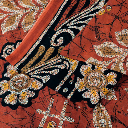 Sanskriti Vintage Brown Pure Cotton Saree Floral Batik Printed Sari 5+YD Craft