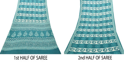 Sanskriti Vintage Blue 100% Pure Cotton Saree Batik Work Sari 5+ YD Craft Fabric