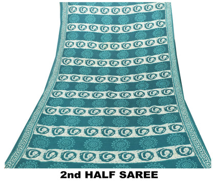 Sanskriti Vintage Blue 100% Pure Cotton Saree Batik Work Sari 5+ YD Craft Fabric