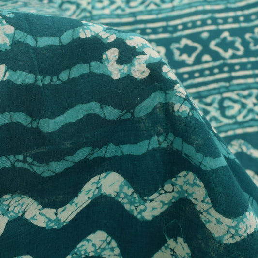 Sanskriti Vintage Blue 100% Pure Cotton Saree Batik Work Sari 5+ YD Craft Fabric