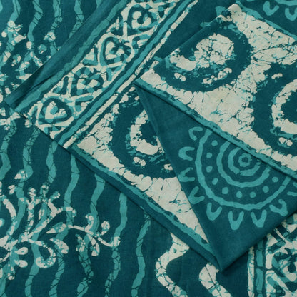 Sanskriti Vintage Blue 100% Pure Cotton Saree Batik Work Sari 5+ YD Craft Fabric