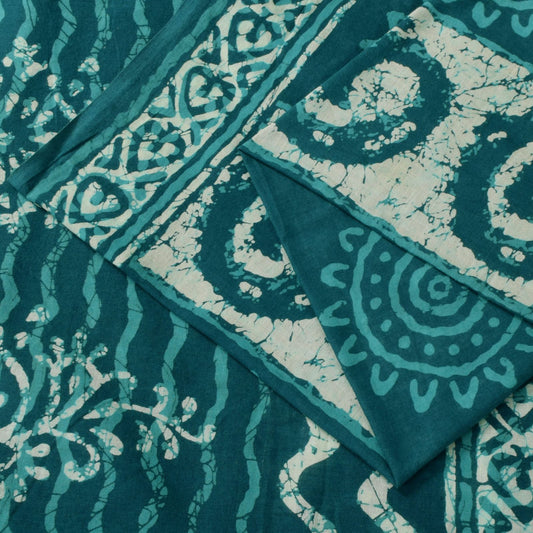 Sanskriti Vintage Blue 100% Pure Cotton Saree Batik Work Sari 5+ YD Craft Fabric