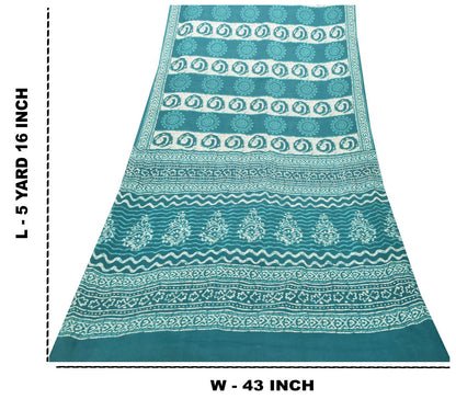 Sanskriti Vintage Blue 100% Pure Cotton Saree Batik Work Sari 5+ YD Craft Fabric