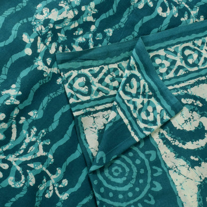 Sanskriti Vintage Blue 100% Pure Cotton Saree Batik Work Sari 5+ YD Craft Fabric