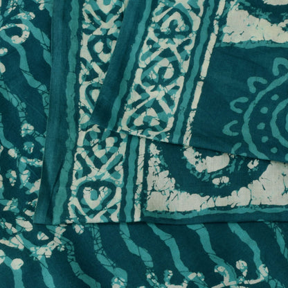 Sanskriti Vintage Blue 100% Pure Cotton Saree Batik Work Sari 5+ YD Craft Fabric