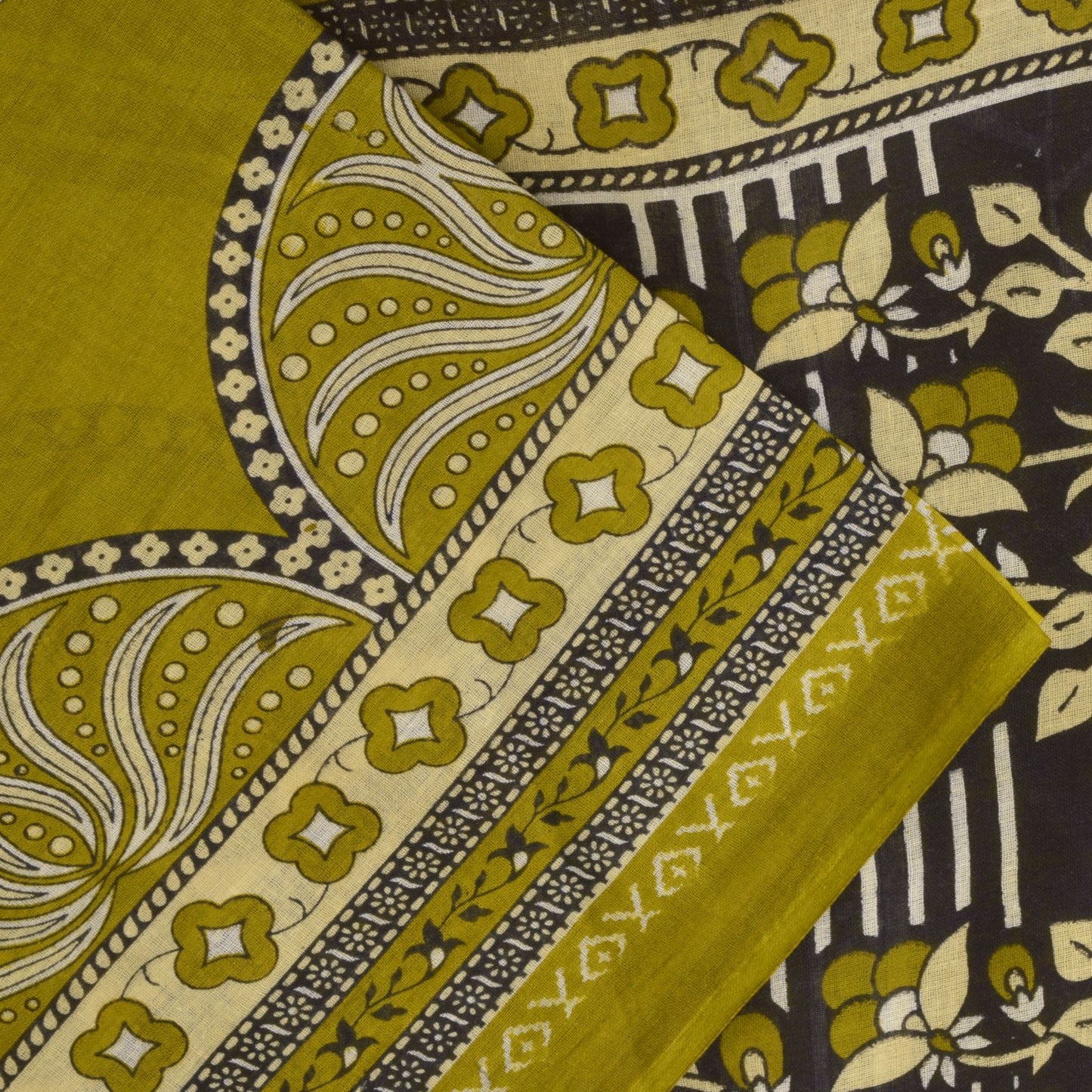 Sanskriti Vintage Lemon Green Pure Cotton Saree Floral Digital Print Sari 5.5YD
