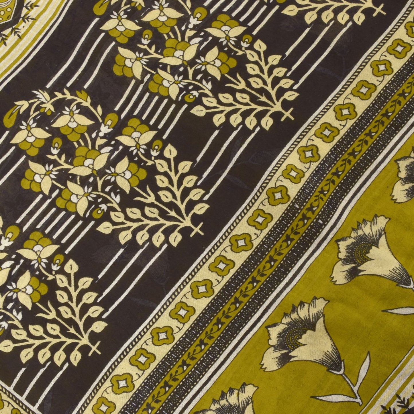 Sanskriti Vintage Lemon Green Pure Cotton Saree Floral Digital Print Sari 5.5YD