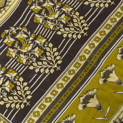 Sanskriti Vintage Lemon Green Pure Cotton Saree Floral Digital Print Sari 5.5YD