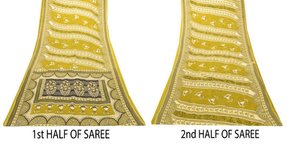 Sanskriti Vintage Lemon Green Pure Cotton Saree Floral Digital Print Sari 5.5YD