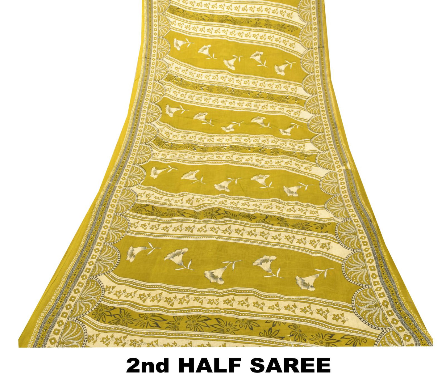Sanskriti Vintage Lemon Green Pure Cotton Saree Floral Digital Print Sari 5.5YD