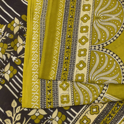 Sanskriti Vintage Lemon Green Pure Cotton Saree Floral Digital Print Sari 5.5YD