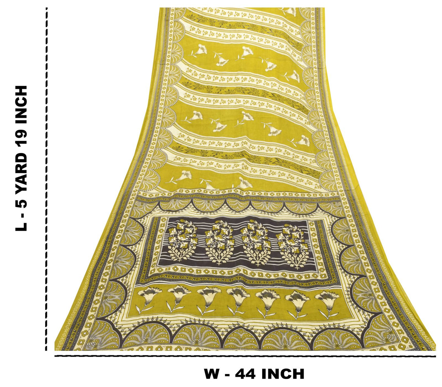 Sanskriti Vintage Lemon Green Pure Cotton Saree Floral Digital Print Sari 5.5YD