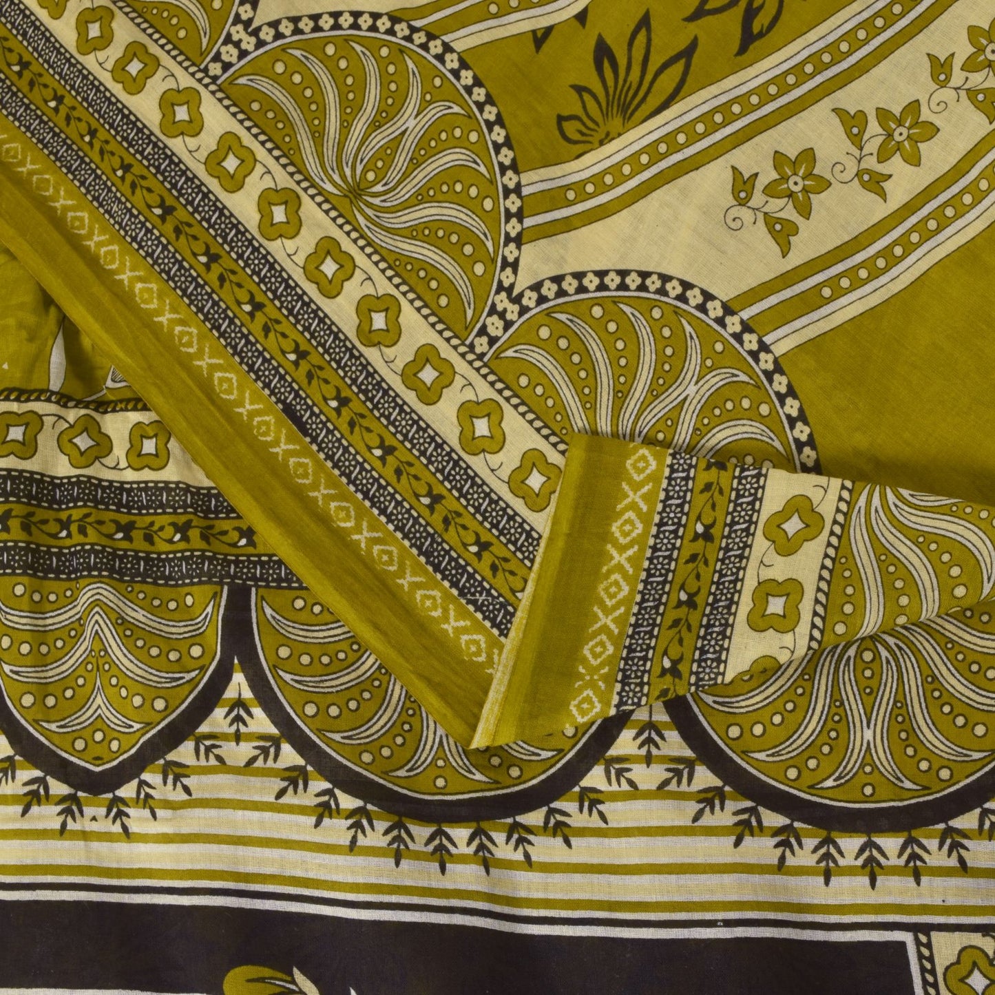 Sanskriti Vintage Lemon Green Pure Cotton Saree Floral Digital Print Sari 5.5YD