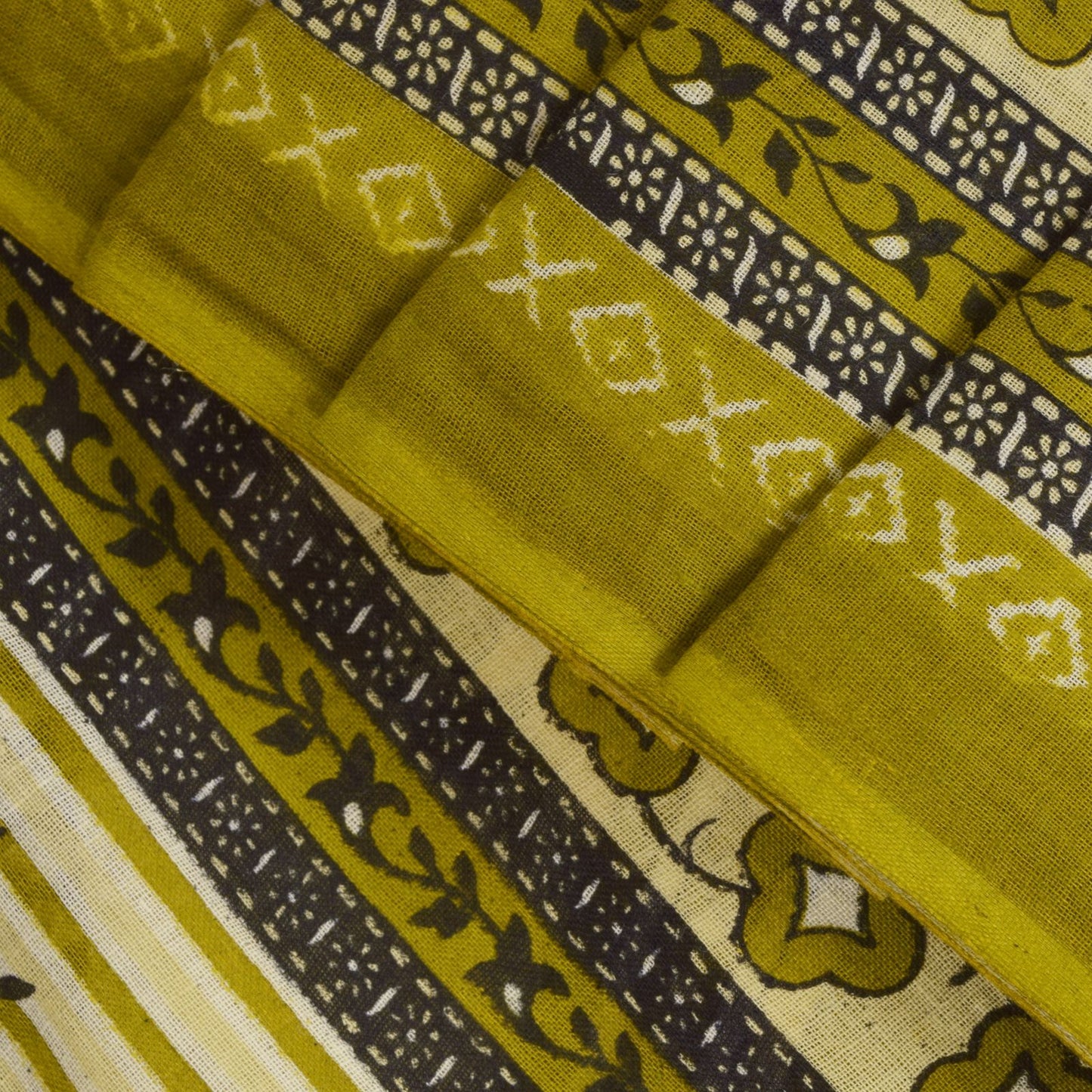 Sanskriti Vintage Lemon Green Pure Cotton Saree Floral Digital Print Sari 5.5YD