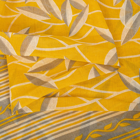 Sanskriti Vintage Yellow 100% Pure Cotton Saree Type Digital Printed Sari 5.5Yd