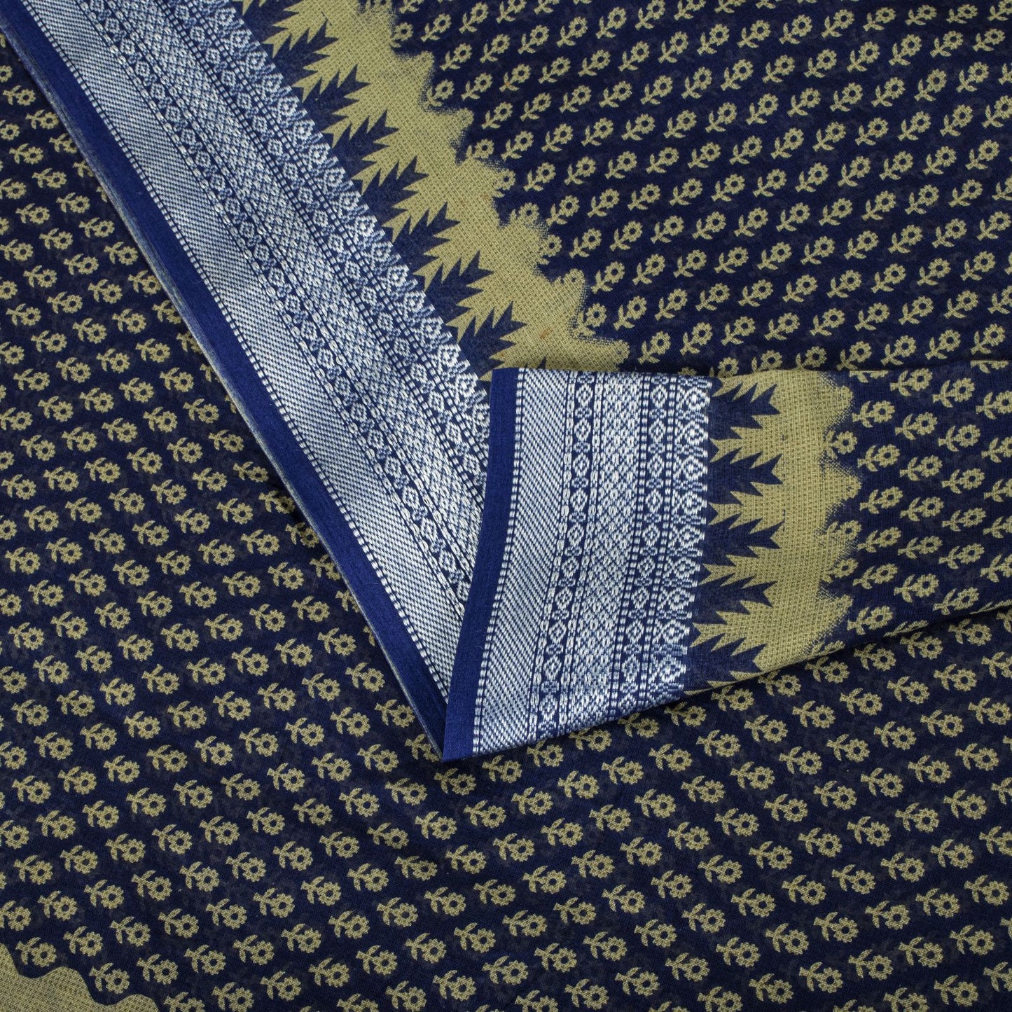 Sanskriti Vintage Saree Blue 100% Pure Cotton Floral Printed Sari 5.5+YD Craft Sewing Fabric