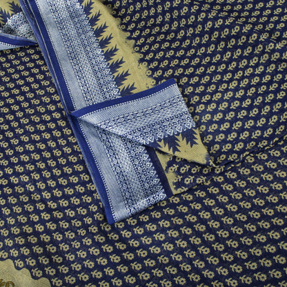 Sanskriti Vintage Saree Blue Pure Cotton Floral Printed Sari 5.5+YD Craft Fabric