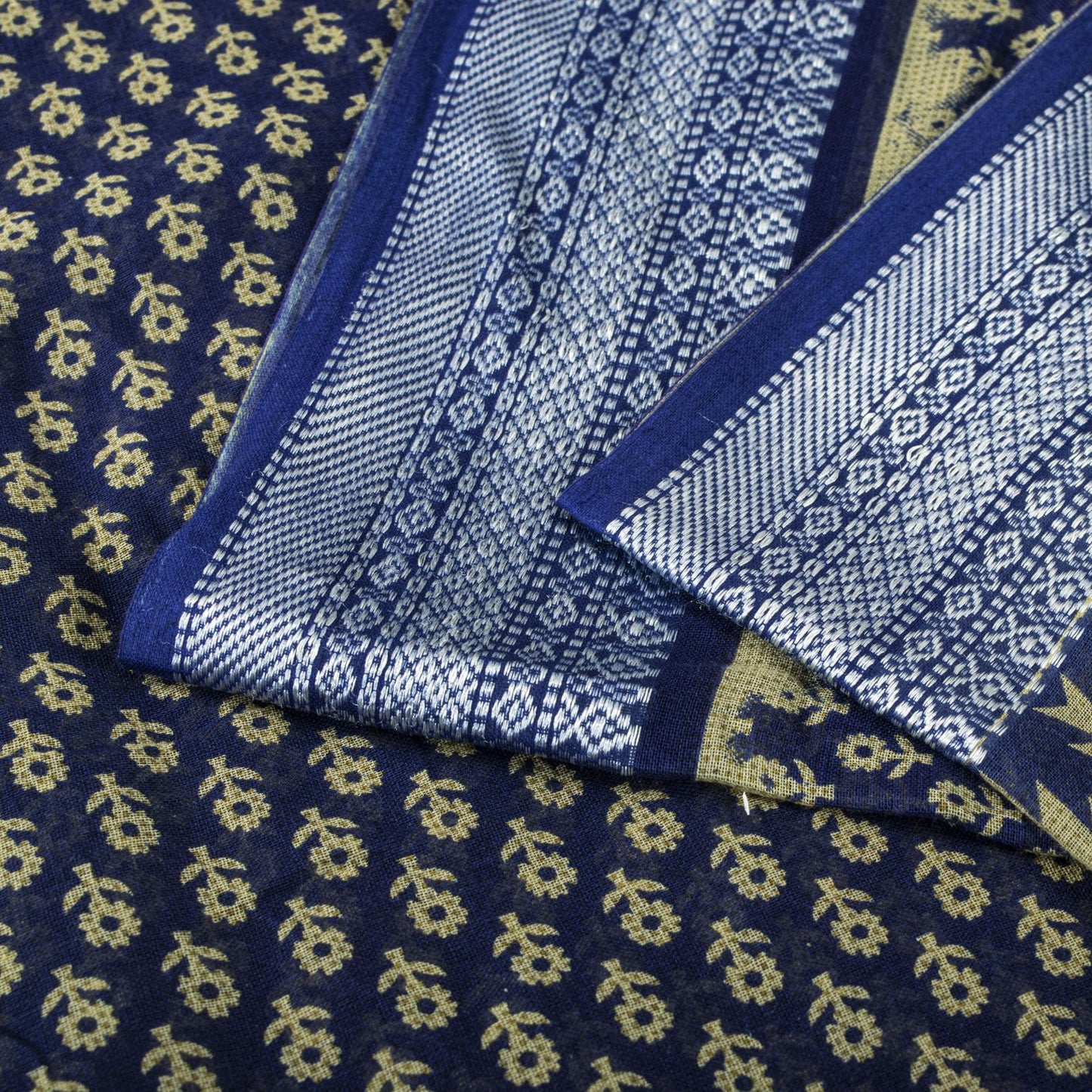 Sanskriti Vintage Saree Blue 100% Pure Cotton Floral Printed Sari 5.5+YD Craft Sewing Fabric
