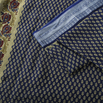 Sanskriti Vintage Saree Blue Pure Cotton Floral Printed Sari 5.5+YD Craft Fabric