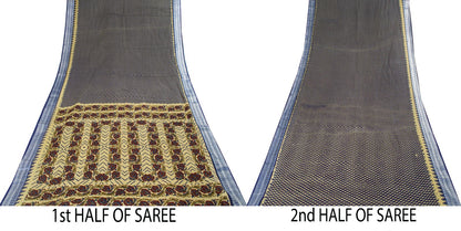 Sanskriti Vintage Saree Blue Pure Cotton Floral Printed Sari 5.5+YD Craft Fabric