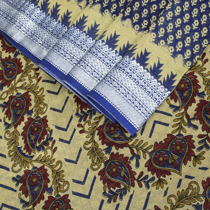 Sanskriti Vintage Saree Blue 100% Pure Cotton Floral Printed Sari 5.5+YD Craft Sewing Fabric