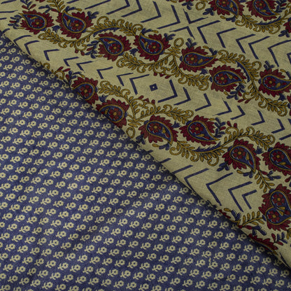 Sanskriti Vintage Saree Blue Pure Cotton Floral Printed Sari 5.5+YD Craft Fabric