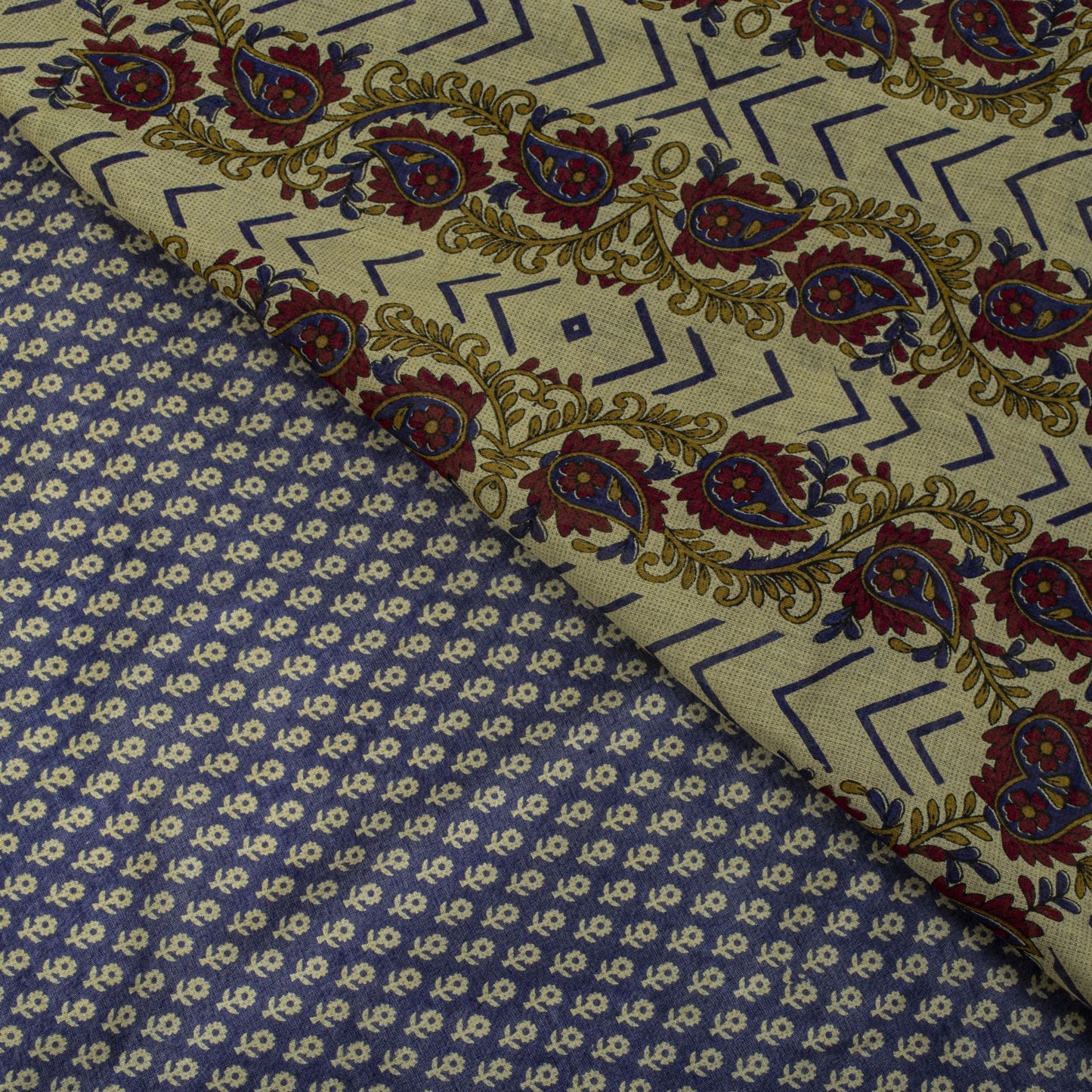 Sanskriti Vintage Saree Blue 100% Pure Cotton Floral Printed Sari 5.5+YD Craft Sewing Fabric
