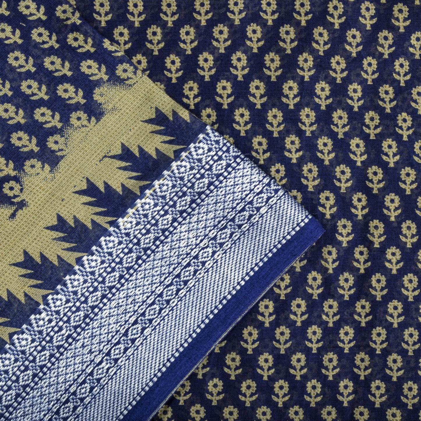 Sanskriti Vintage Saree Blue Pure Cotton Floral Printed Sari 5.5+YD Craft Fabric