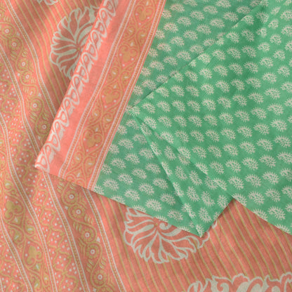 Sanskriti Vintage Green Pure Cotton Saree Paisley Block Printed Sari 5+YD Craft