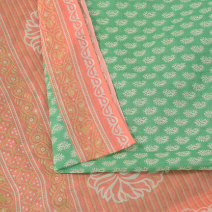 Sanskriti Vintage Green Pure Cotton Saree Paisley Block Printed Sari 5+YD Craft